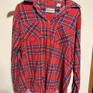 Women's Red Plaid Button Down Shirt